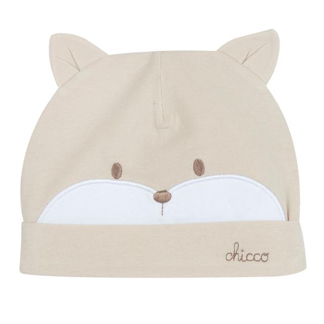 Cappello con risvolto unisex Chicco in jersey di cotone elasticizzato bianco, con grafica ricamata, ideale per primavera ed estate. | Chicco