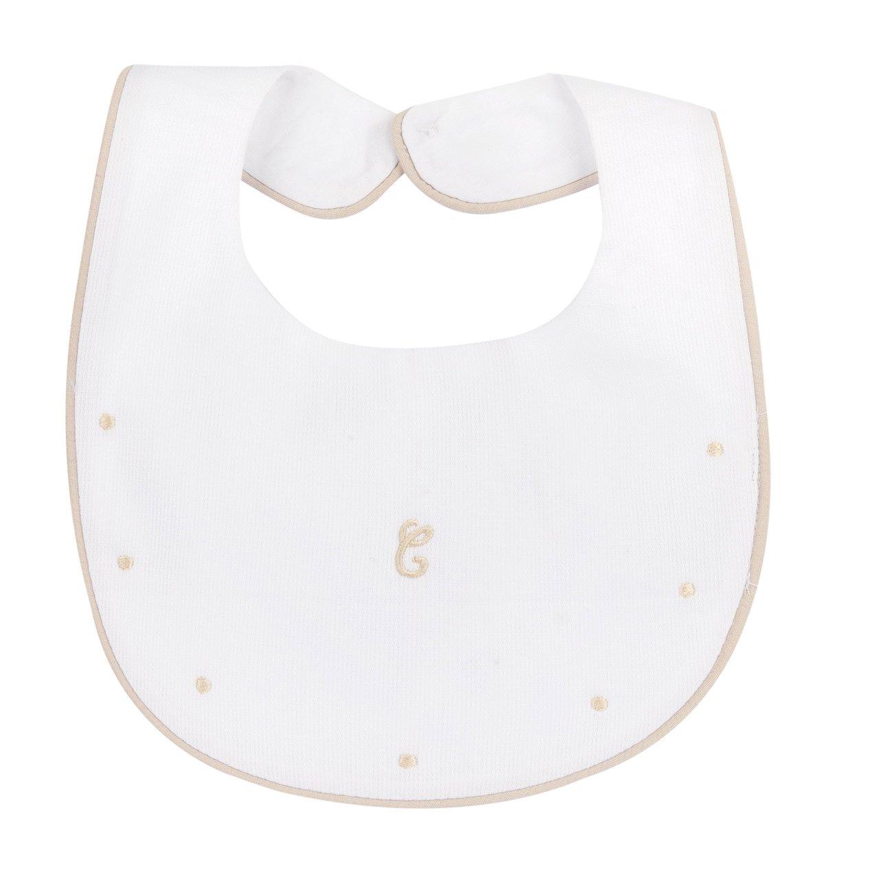 Bavaglino Chicco in piquet bianco unisex con ricamo grafico, realizzato in cotone sostenibile e certificato Oeko-Tex, ideale per la primavera/estate. | Chicco
