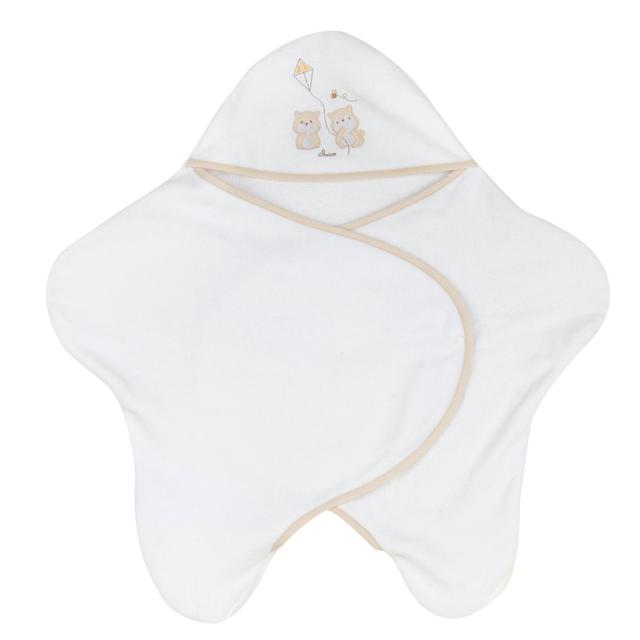 Accappatoio Chicco unisex a forma di stella in morbida spugna di cotone bianco, con applicazioni e ricami, certificato Oeko-Tex. | Chicco