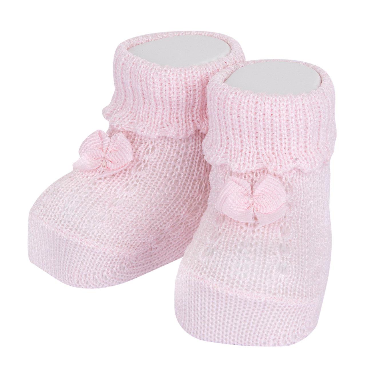 Babbucce in maglia rosa Chicco per bambina, con fiocco applicato, realizzate in misto cotone sostenibile e certificate Oeko-Tex. | Chicco