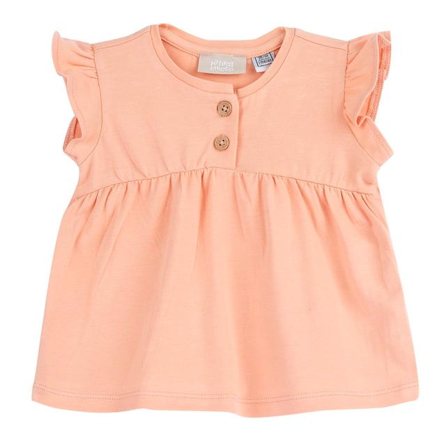 Maglietta a manica corta rosa in morbido jersey di cotone elasticizzato per bambina Chicco, con bottoni effetto legno, ideale per primavera/estate. | Chicco