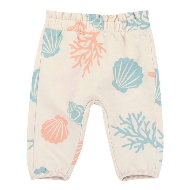 Pantaloni lunghi bianchi in cotone sostenibile Chicco per bambina, con grafica stampata vivace e vita elasticizzata arricciata, ideali per primavera/estate. | Chicco