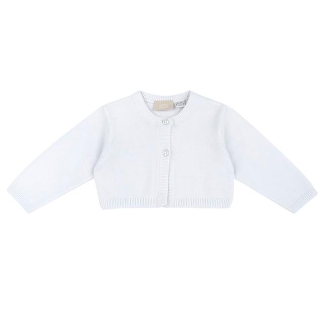 Coprispalle in maglia di cotone bianco Chicco per bambina, con apertura frontale a bottoni e lavorazione rasata, ideale per primavera/estate. | Chicco