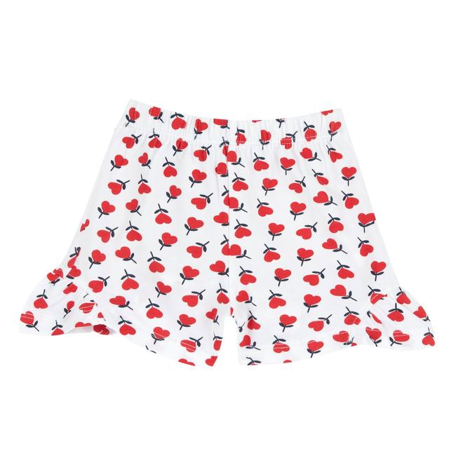 Pantaloni corti bianchi Chicco per bambina in jersey di cotone elasticizzato con fantasia a fiorellini e volants sul fondo gamba. | Chicco