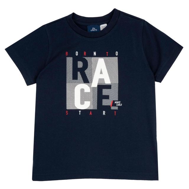 Maglietta a manica corta bianca in morbido cotone sostenibile per bambino Chicco, con stampe in rilievo e apertura sulla spalla. | Chicco