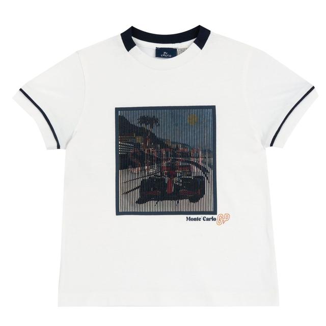 Maglietta a manica corta in cotone bianco per bambino Chicco con dettagli a contrasto e stampa lenticolare effetto 3D. | Chicco