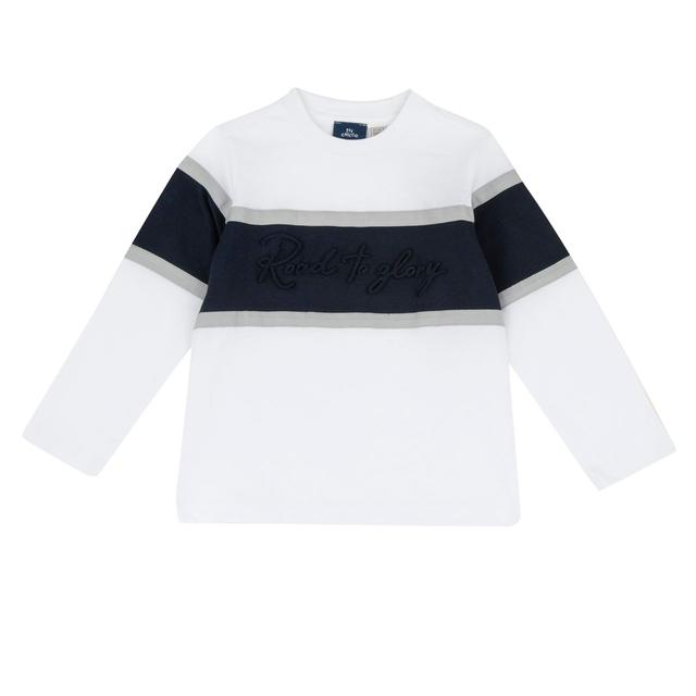 Maglietta a manica lunga Chicco per bambino in cotone sostenibile, con inserto a contrasto e stampa tridimensionale, colore bianco. | Chicco