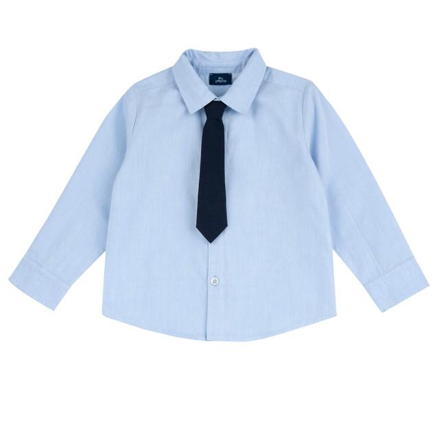 Camicia azzurra a manica lunga in cotone per bambino Chicco con cravatta rimovibile, ideale per primavera/estate. | Chicco