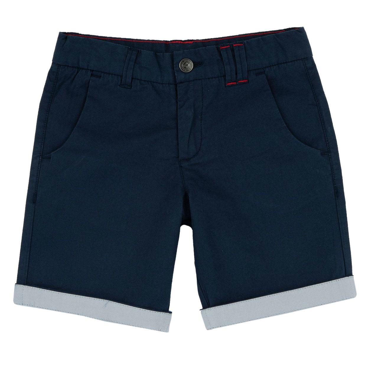 Pantaloni corti Chicco blu in cotone elasticizzato effetto diagonale, con vita regolabile e risvolto al fondo. | Chicco