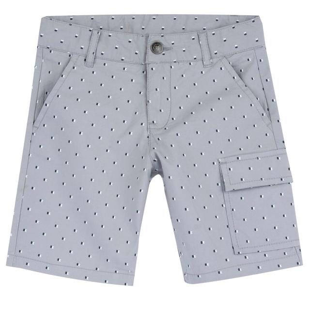 Pantaloni corti bambino Chicco grigi in cotone elasticizzato con micro fantasia, vita regolabile e tascone laterale. | Chicco