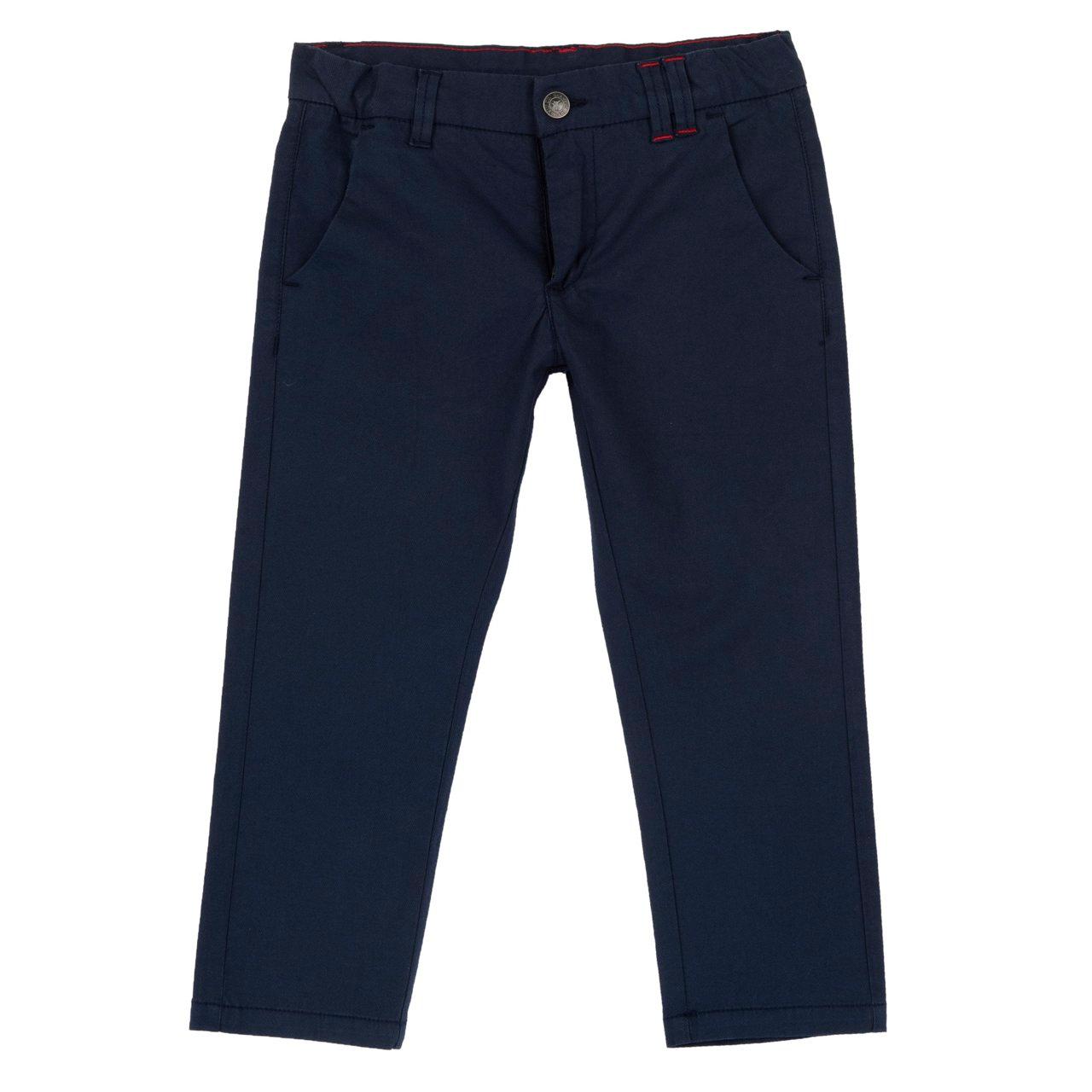 Pantaloni lunghi blu in cotone elasticizzato Chicco per bambino, con vita regolabile e dettagli a contrasto, ideali per la primavera/estate. | Chicco