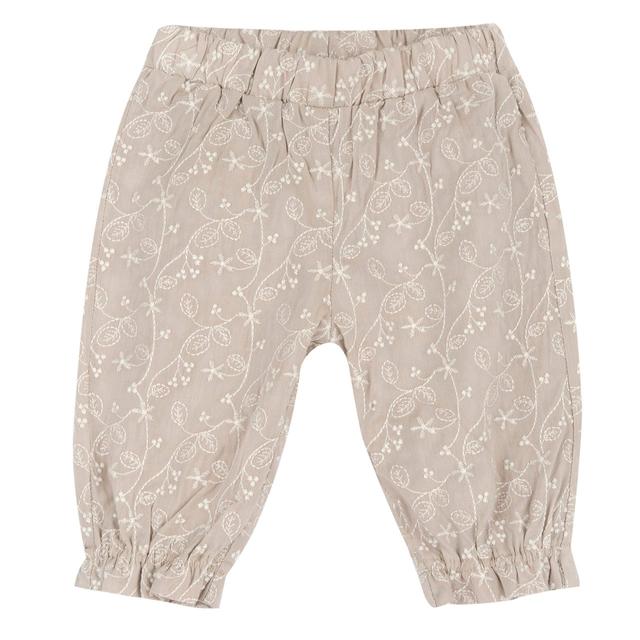 Pantaloni lunghi bianchi da bambina Chicco con ricamo fantasia ramage floreale in cotone viscosa, vita elasticizzata e fodera interna. | Chicco