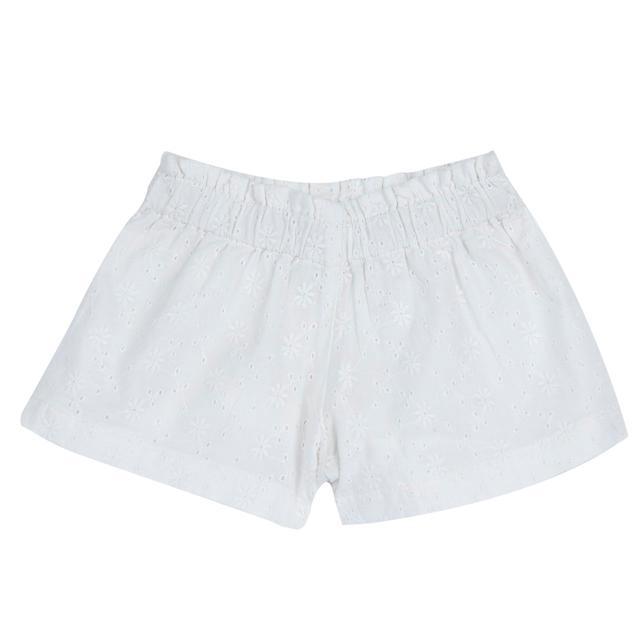 Pantaloni corti bianchi in cotone Sangallo traforato a fiori per bambina Chicco, con vita elasticizzata e fodera interna in cotone sostenibile. | Chicco
