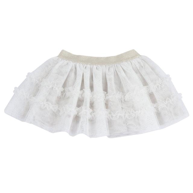 Gonna a balze in tulle bianco Chicco per bambina con elastico scintillante in vita e morbida fodera in cotone, ideale per primavera/estate. | Chicco