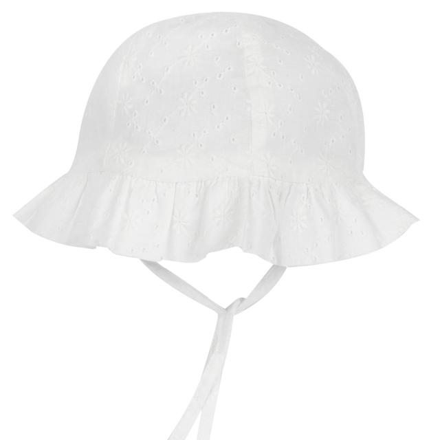 Cappello in sangallo bianco per bambina Chicco, in cotone sostenibile Oeko-Tex, con fodera e inserto elastico. | Chicco