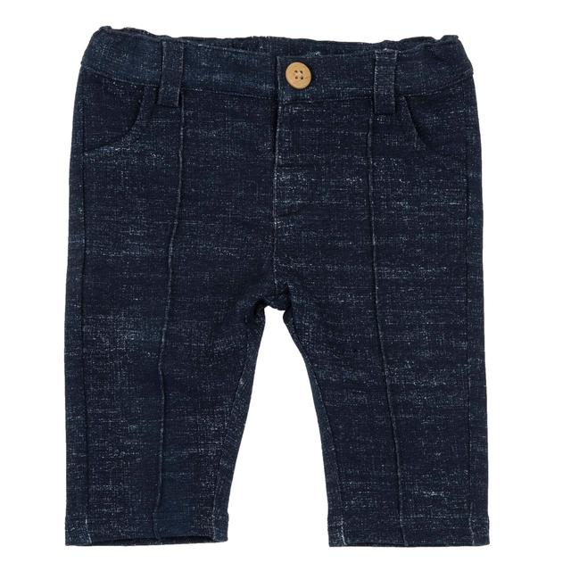 Pantaloni lunghi blu effetto denim per bambino Chicco in cotone elasticizzato sostenibile con vita regolabile, ideali per primavera/estate. | Chicco