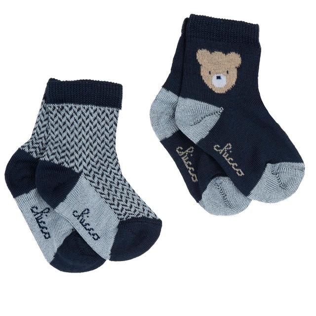 Set due paia calzini bambino Chicco primavera/estate in misto cotone sostenibile, righe azzurre e blu. | Chicco