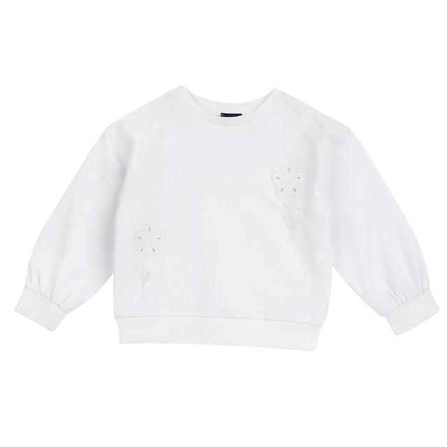 Felpa girocollo bianca Chicco per bambina in cotone elasticizzato con ricamo Sangallo, perfetta per primavera/estate. | Chicco