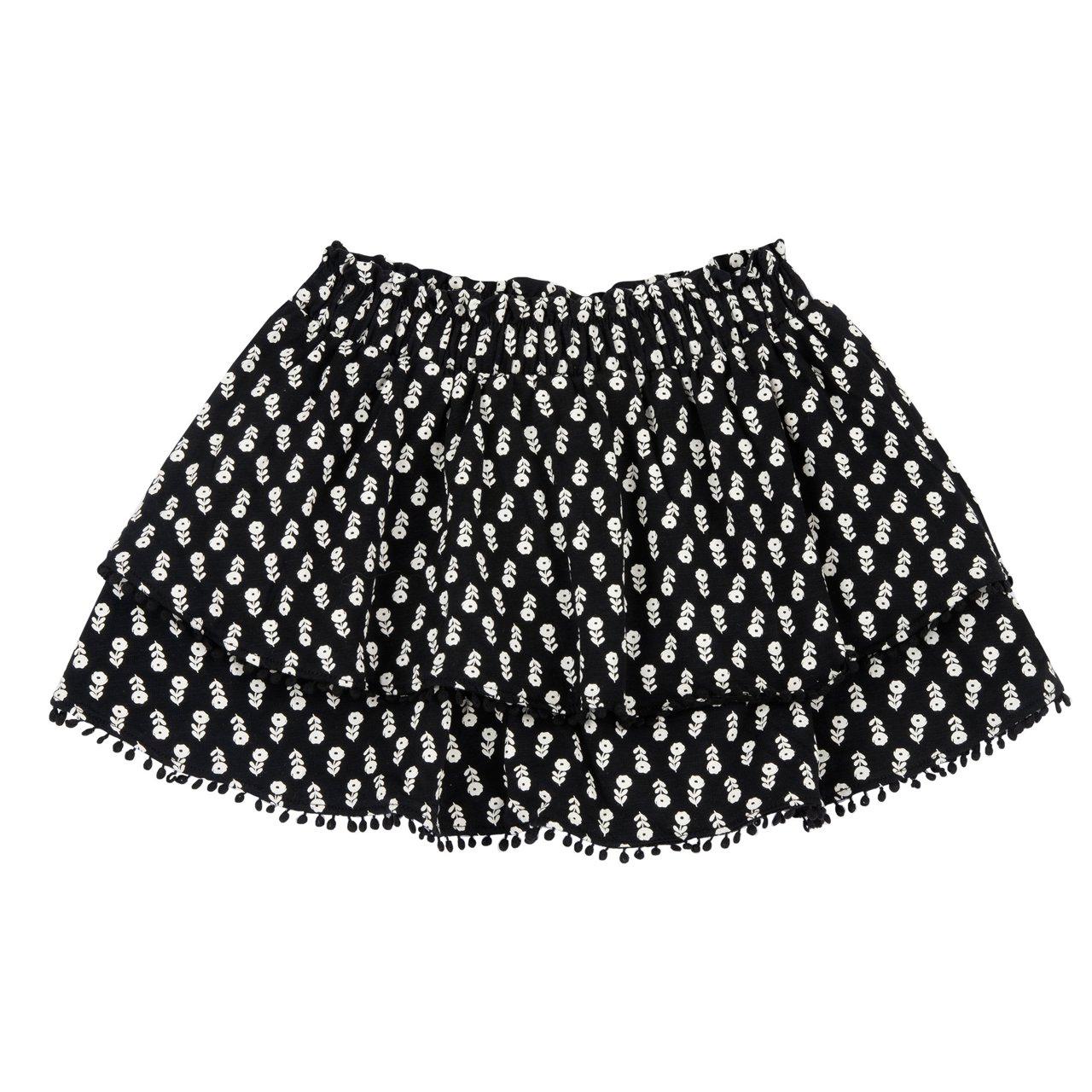 Gonna a balze stampata con fiorellini monocolore e pom-pon decorativo, in jersey slub elasticizzato grigio per bambina, ideale per primavera/estate. | Chicco