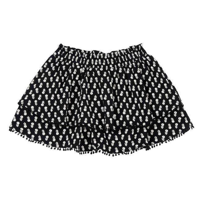 Gonna a balze stampata con fiorellini monocolore e pom-pon decorativo, in jersey slub elasticizzato grigio per bambina, ideale per primavera/estate. | Chicco