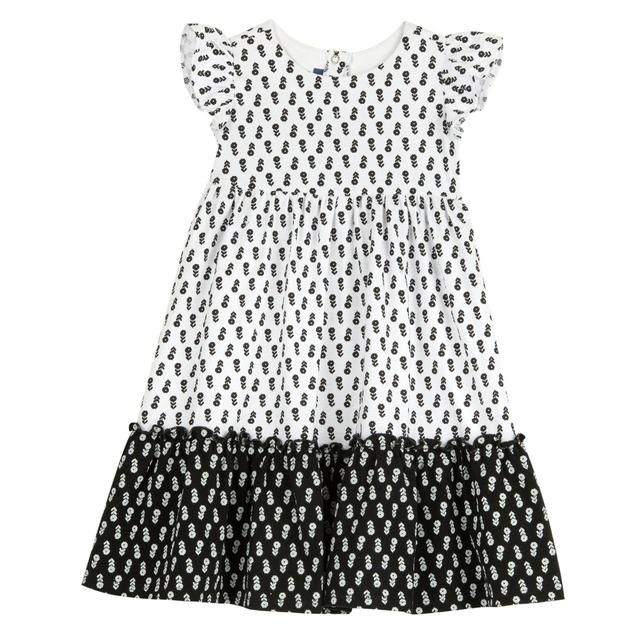 Vestito lungo a manica corta stampato con balza a contrasto per bambina Chicco, in jersey slub elasticizzato bianco con stampa floreale monocolore. | Chicco