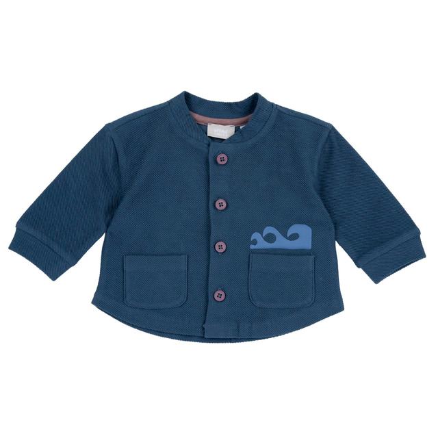 Cardigan azzurro in cotone operato effetto diagonale per bambino Chicco con bottoni in tinta unita e stampe fronte/retro. | Chicco