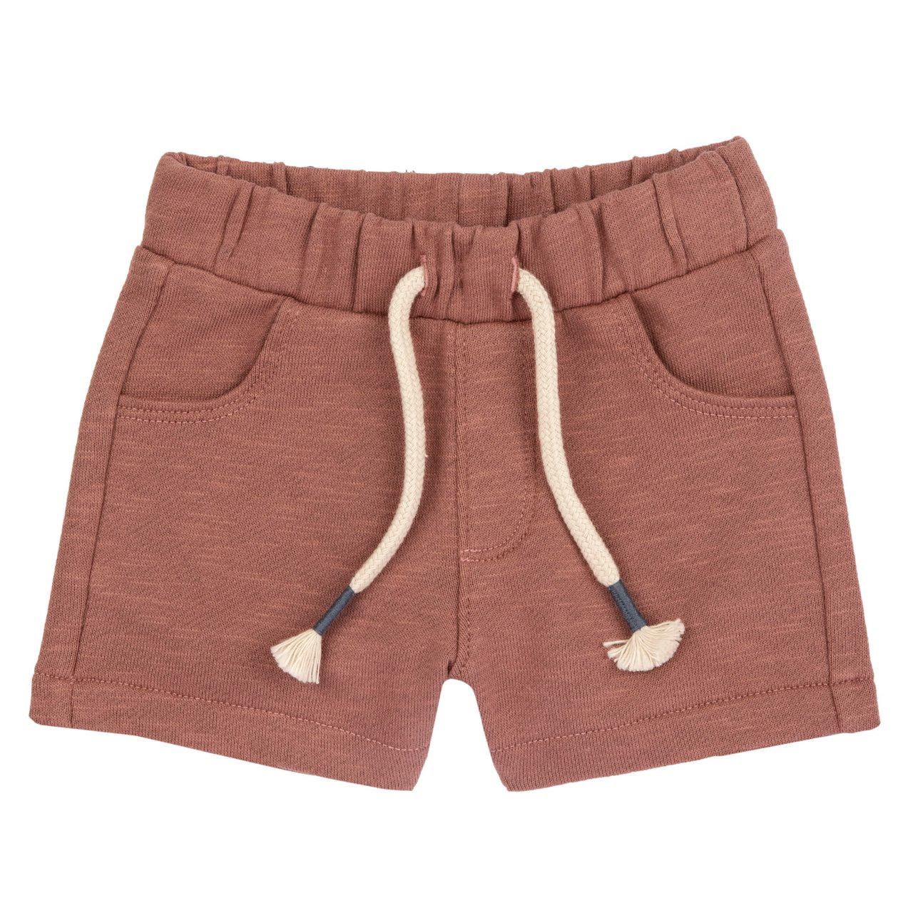 Pantaloni corti beige in felpa di cotone non garzata effetto fiammato per bambini, con vita elasticizzata e coulisse ornamentale, parte della collezione Chicco. | Chicco