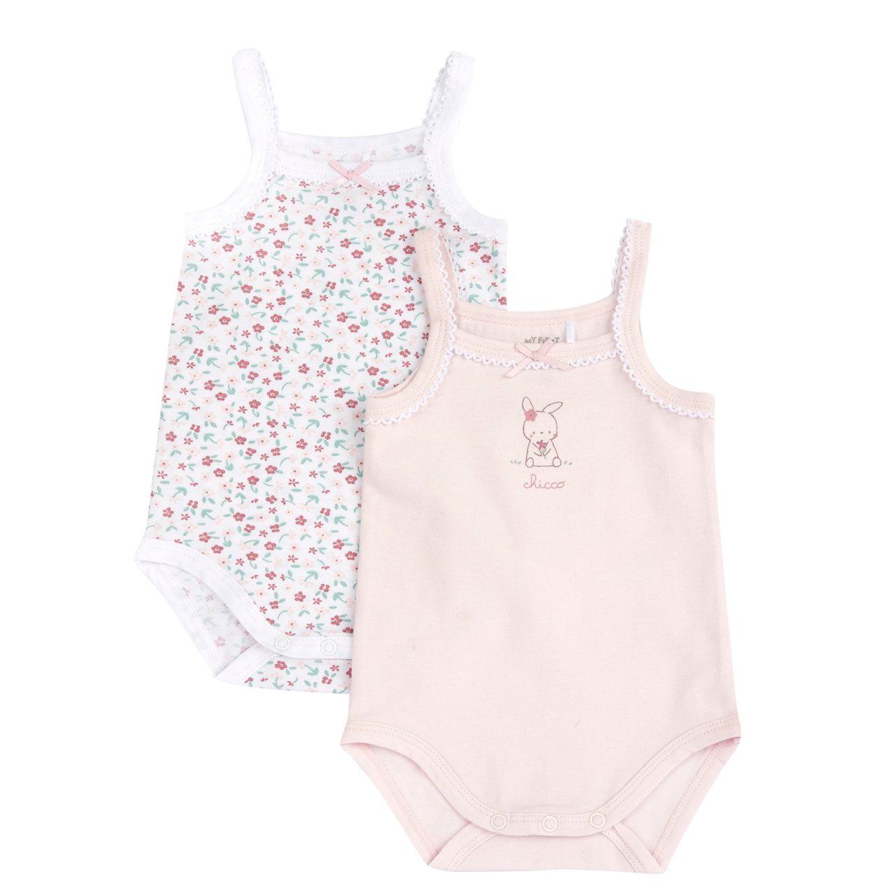 Set body intimo bambina Chicco rosa con spalline sottili, stampa fantasia e grafica, in cotone sostenibile Oeko-Tex. | Chicco