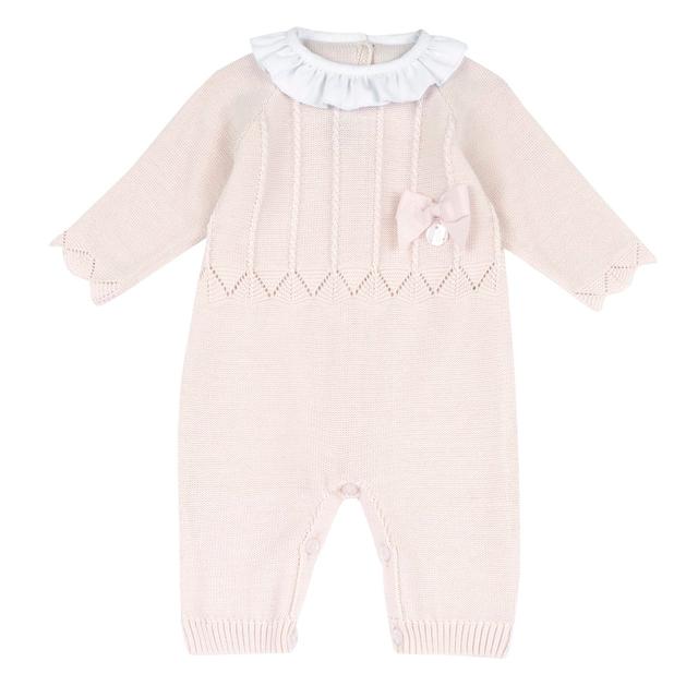 Tutina aperta interno gamba Chicco rosa in maglia di cotone e modal, con giochi di punti e fiocco, per bambina primavera/estate. | Chicco