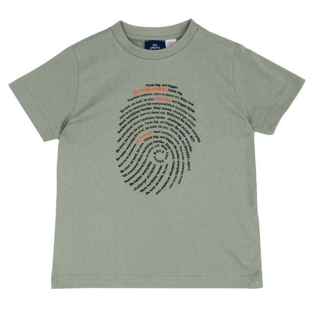 Maglietta a manica corta bianca in jersey di cotone sostenibile per bambino Chicco, con stampa in rilievo e bottoni sulla spalla. | Chicco