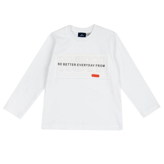 Maglietta a manica lunga bianca in cotone sostenibile per bambino Chicco con grafica tridimensionale, ideale per primavera/estate. | Chicco