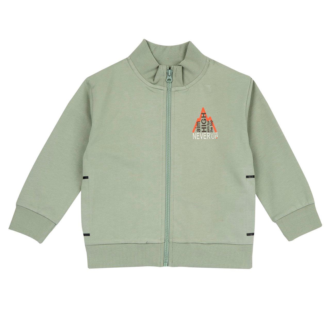 Felpa con zip verde in cotone sostenibile per bambino Chicco, con tasche stampate e stampa a rilievo sul petto. | Chicco