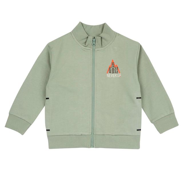 Felpa con zip verde in cotone sostenibile per bambino Chicco, con tasche stampate e stampa a rilievo sul petto. | Chicco