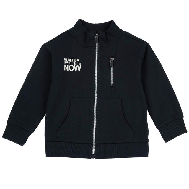Felpa con zip nera in cotone sostenibile Chicco per bambino, con taschino decorativo e tasche a marsupio. | Chicco