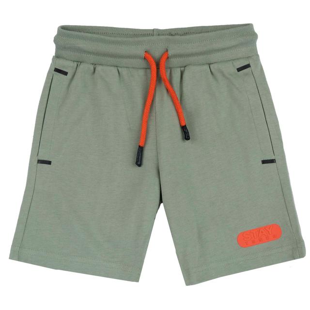 Pantaloni corti verdi in jersey di cotone sostenibile Chicco per bambino, con vita elasticizzata, cordino regolabile e tasche laterali con stampa effetto rilievo. | Chicco