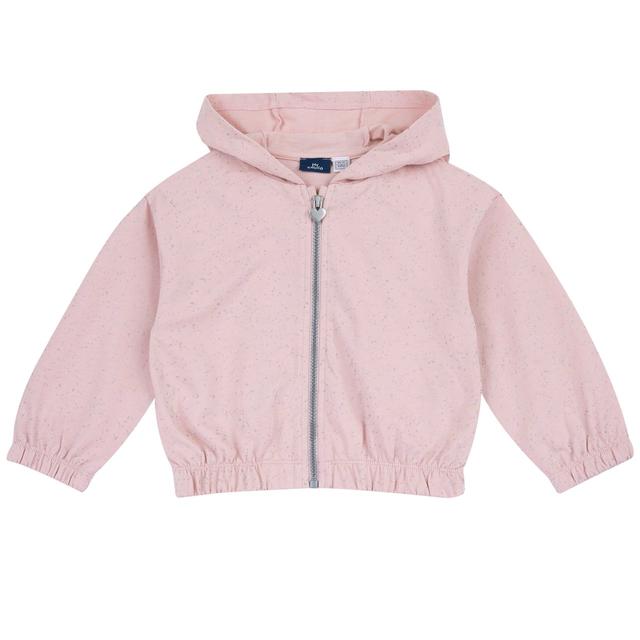 Felpa zippata con cappuccio rosa per bambina Chicco, in morbida felpa di cotone eco-friendly, con stampa spray lucida e cursore a cuore. | Chicco