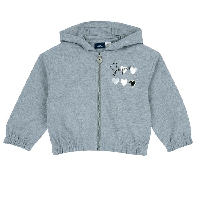 Felpa zippata con cappuccio rosa per bambina Chicco, in morbida felpa di cotone eco-friendly, con stampa spray lucida e cursore a cuore. | Chicco