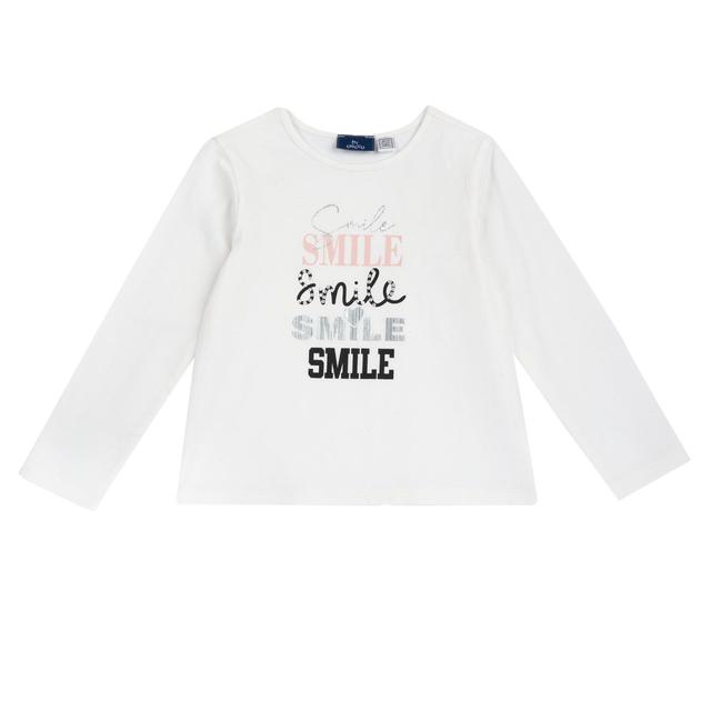 Maglietta a manica lunga bianca per bambina Chicco con grafica a righe lucide, realizzata in morbido jersey elasticizzato di cotone sostenibile. | Chicco