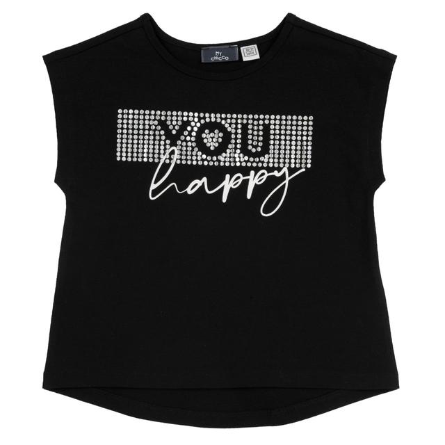 Maglietta a manica corta rosa Chicco per bambina con fondo stondato e stampa rigata lucida, in cotone sostenibile elasticizzato. | Chicco