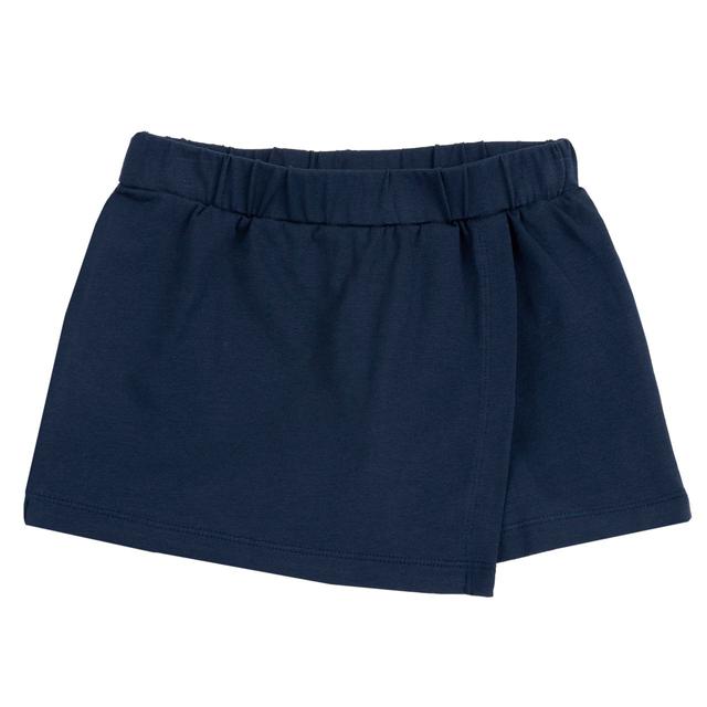 Pantaloni corti blu effetto gonna Chicco per bambina in jersey elasticizzato con vita e pannello frontale che simula una gonna, realizzati in cotone sostenibile certificato Oeko-Tex. | Chicco