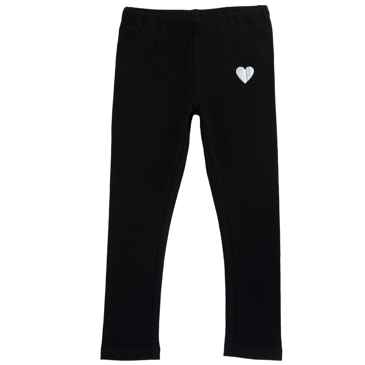 Leggings lunghi neri in jersey elasticizzato per bambina Chicco, realizzati in cotone sostenibile Oeko-Tex con vita elasticizzata e cuoricino stampato rigato lucido. | Chicco