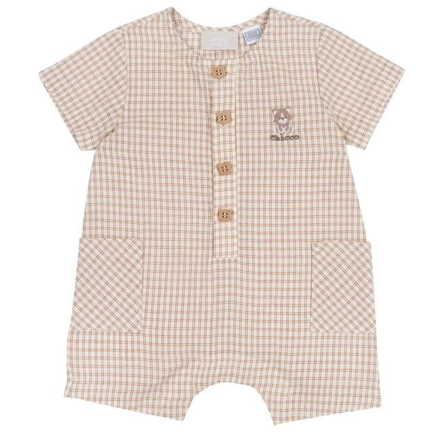 Pagliaccetto corto Chicco bianco in cotone 100% con fantasia a quadretti e dettagli ricamati, ideale per primavera/estate. | Chicco