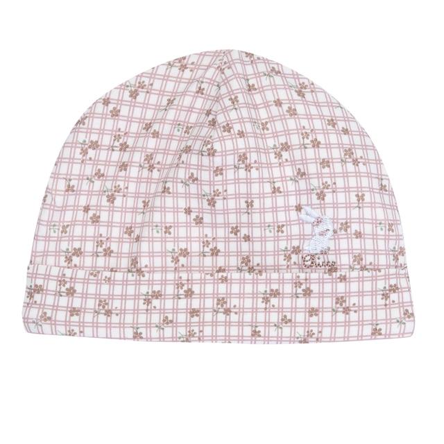 Cappello con risvolto beige in jersey di cotone elasticizzato per bambina Chicco, con stampa fantasia e grafica ricamata, parte della nuova collezione primavera/estate. | Chicco