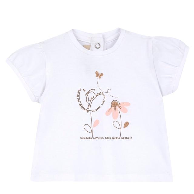 Maglietta a manica corta bianca per bambina Chicco con stampa floreale in jersey elasticizzato, 95% cotone sostenibile. | Chicco