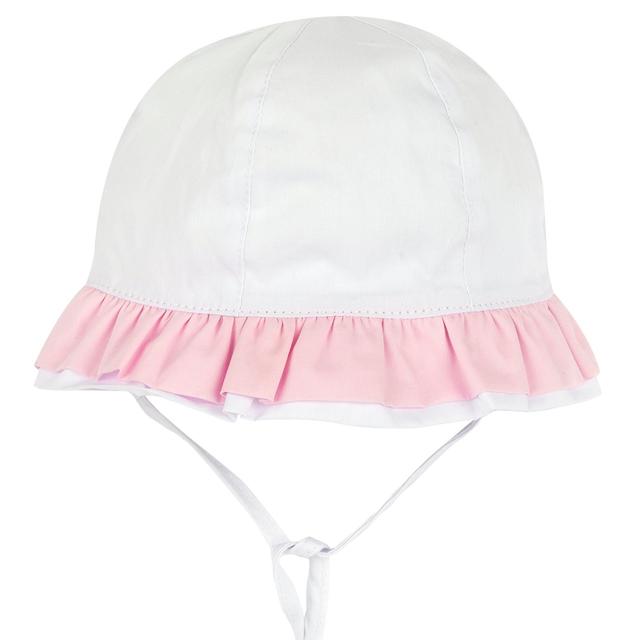 Cappello bianco in cotone per bambina Chicco con balza a contrasto e inserto elastico posteriore, ideale per primavera/estate. | Chicco