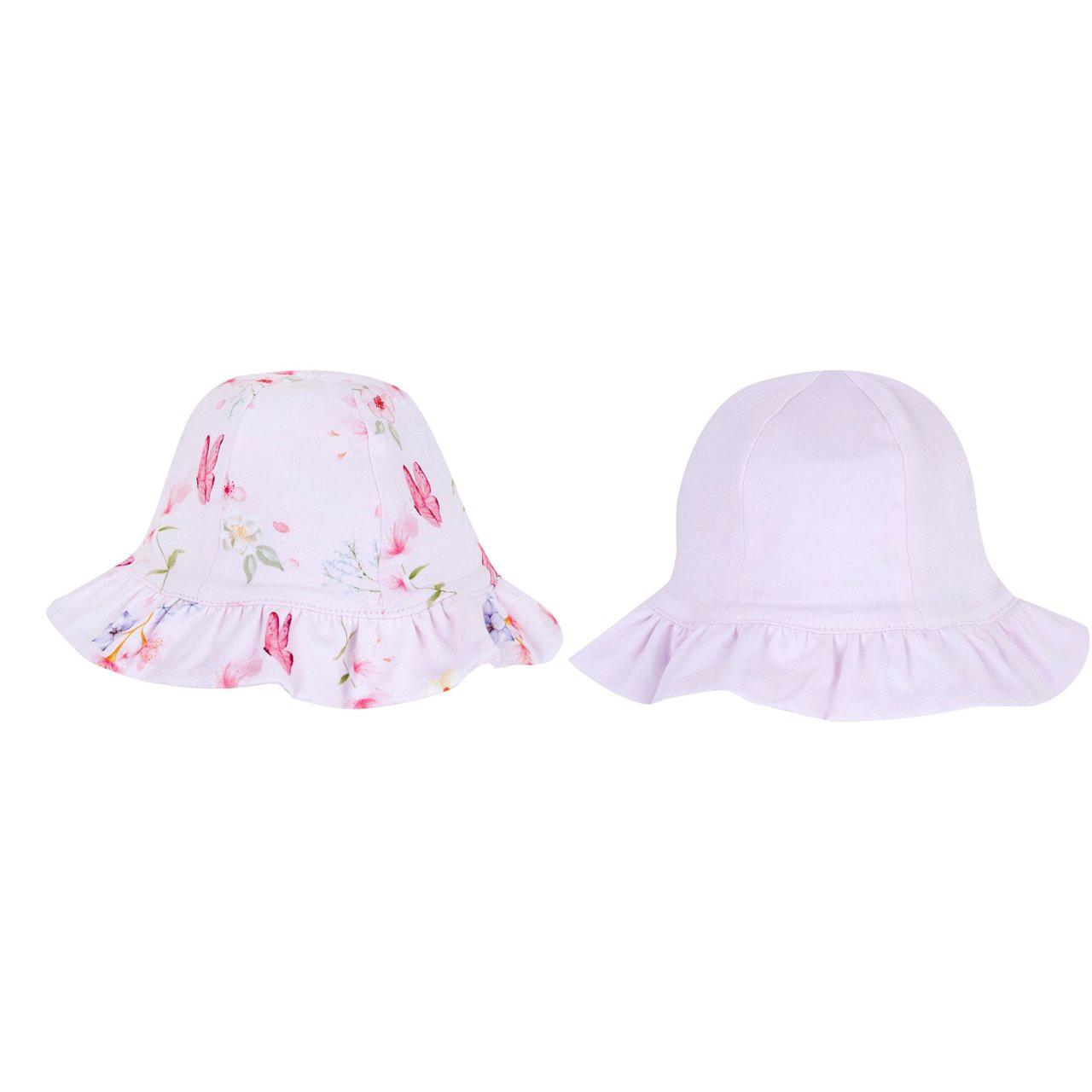 Cappello reversibile Chicco rosa per bambina in morbido jersey elasticizzato con stampa fiori e farfalle, ideale per primavera/estate. | Chicco
