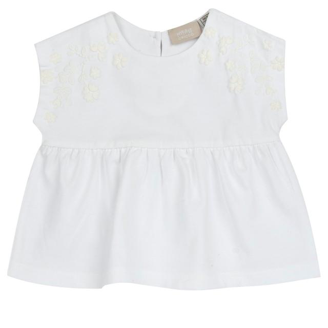 Maglietta a maniche corte bianca Chicco per bambina con stampa floreale in rilievo, realizzata in morbido jersey elasticizzato di cotone sostenibile Oeko-Tex. | Chicco