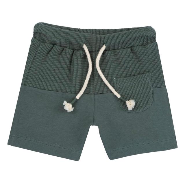Pantaloni corti verdi in felpa elasticizzata Chicco per bambino, con vita elasticizzata e coulisse, dettagli a nido d'ape. | Chicco