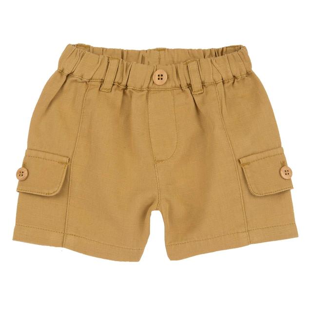 Pantaloni corti gialli in cotone effetto fiammato per bambino Chicco con vita elasticizzata e bottoni bicolore ornamentali. | Chicco