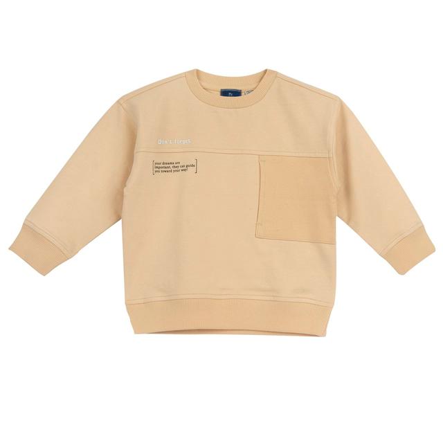 Felpa girocollo unisex Chicco rosa in morbido misto cotone sostenibile con tasca a coste e stampa a rilievo, ideale per primavera/estate. | Chicco